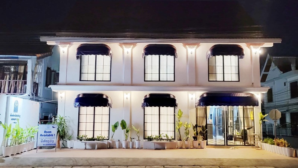 Guesthouse building at night